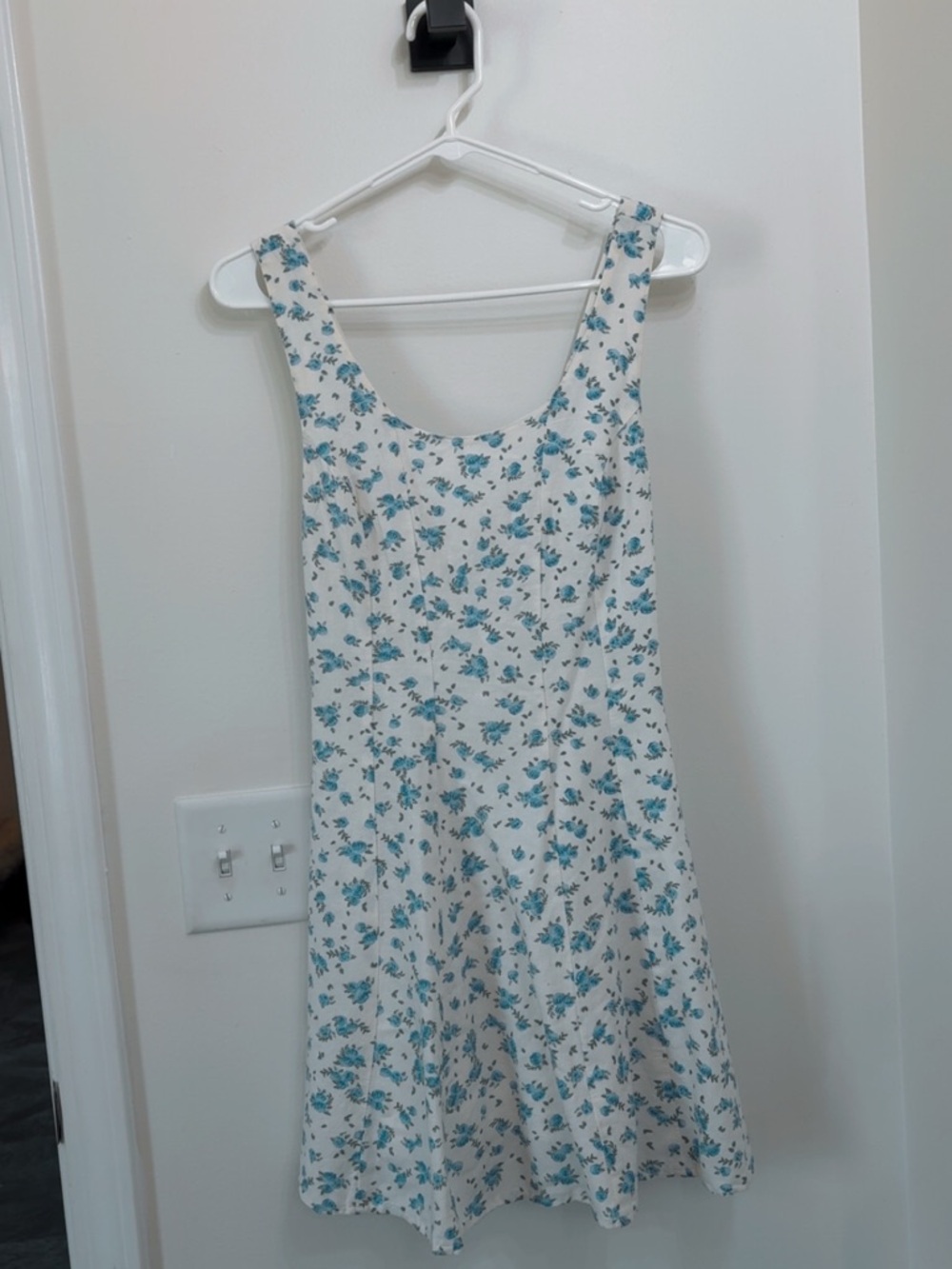 Japna White Mini Dress with Blue Floral Print size small